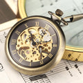 Montre de Gousset Mécanique Squelette — Remontage Manuel, Transparent, Chaîne Fob