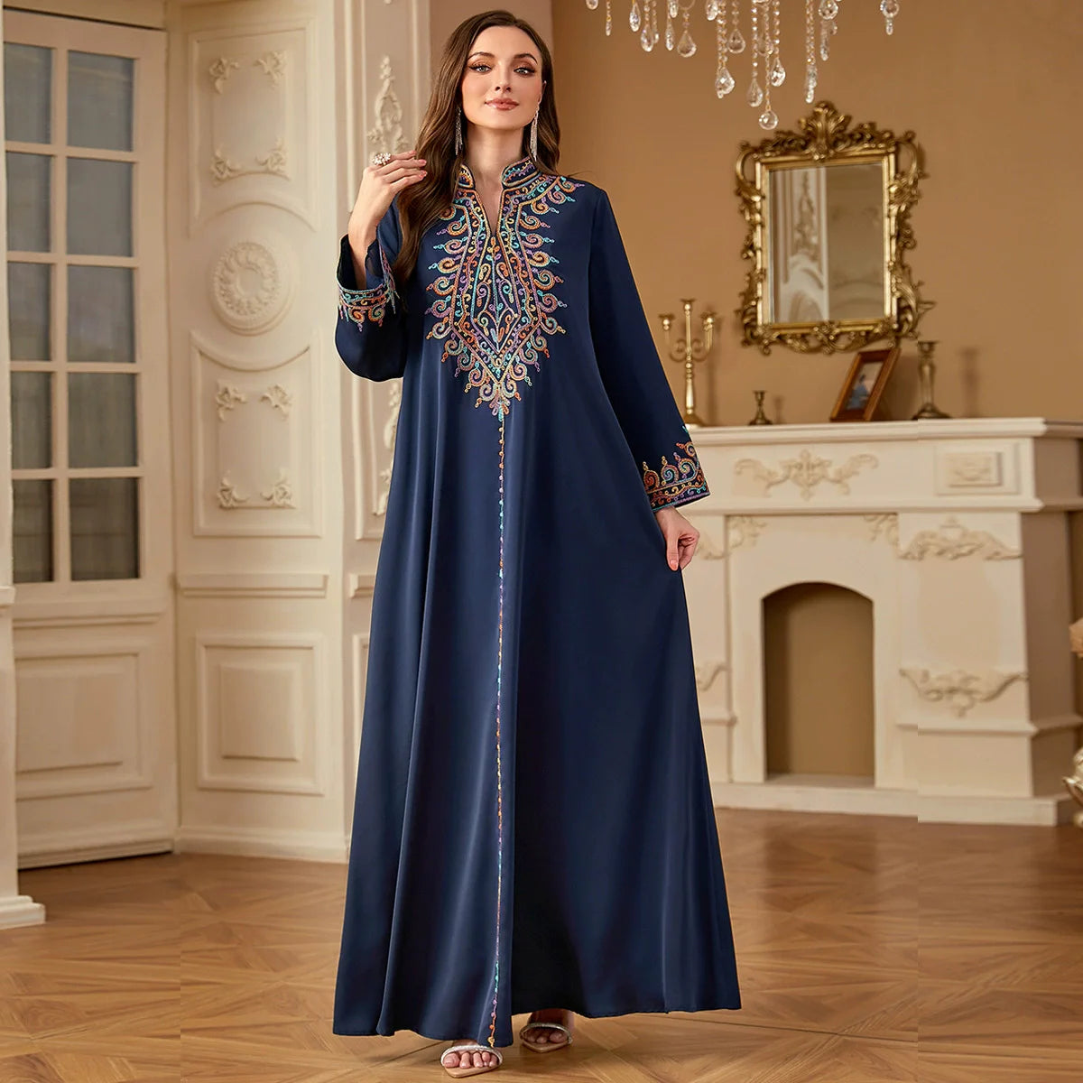 عباية نسائية مطرزة فستان طويل للعيد رمضان - قفطان دبي جلابية S-XXL