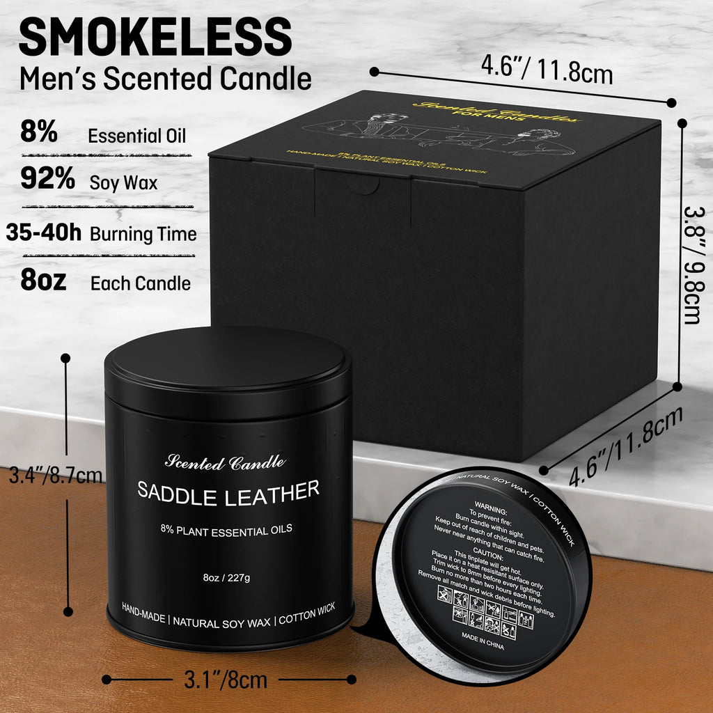 Bougie Parfumée pour Homme | Cuir de Selle | Cire de Soja | Cadeau Homme