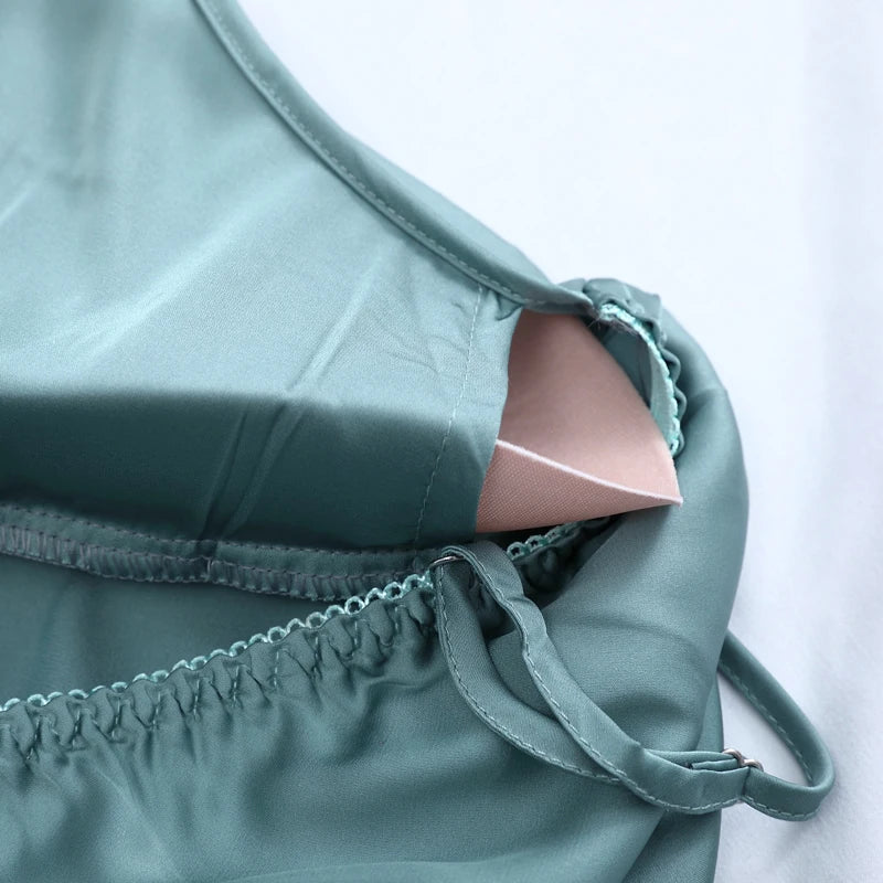 Pyjama Femme 5 Pièces Satin Soie — Dentelle, Bretelles, Ceinture, Sexy Lounge