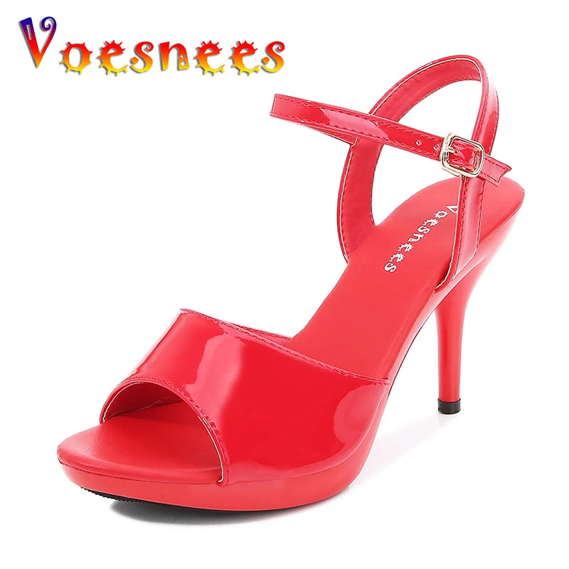 Sandales Femme Talon Fin Colorful — Plateforme, Bout Poisson, Sexy Talon Rouge
