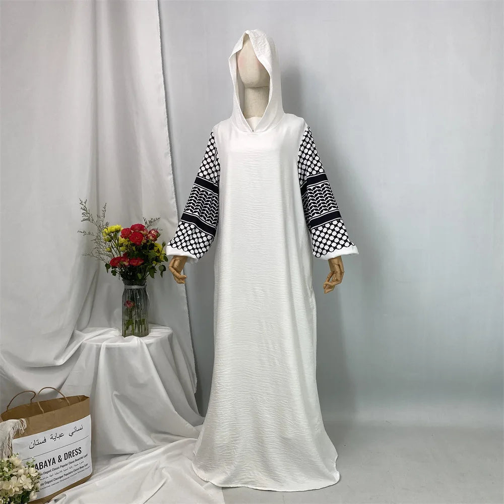 عباية نسائية مسلمة من البوليستر الناعم – مطبوع عليها الكوفية الفلسطينية لرمضان