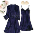 Ensemble Pyjama Femme Satin Dentelle — Robe de Chambre Kimono + Pantalon, Été