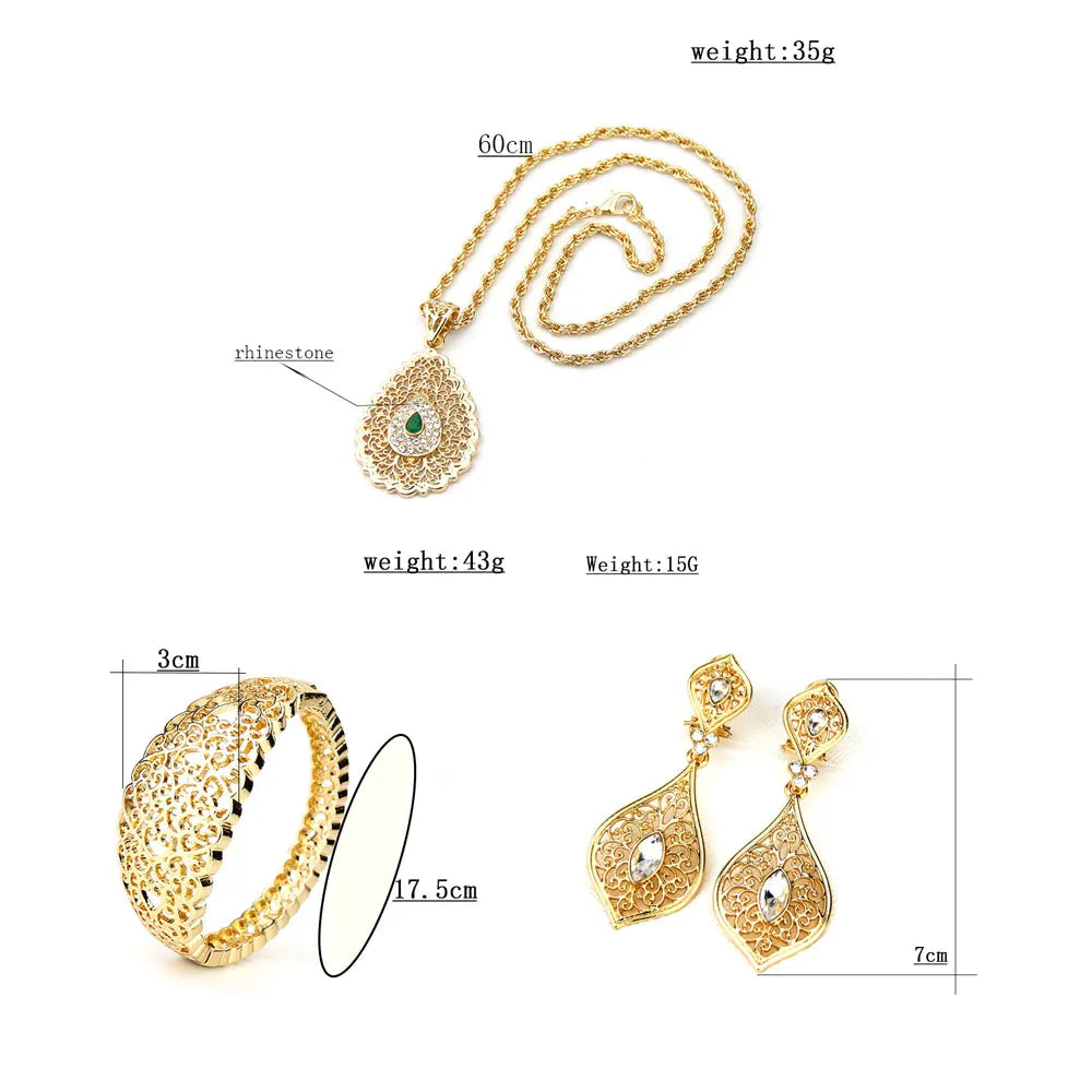 Sunspicems Parure Bijoux Mariage Algérien — Boucles, Collier, Bracelet Doré, Style Arabe