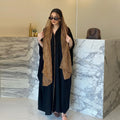 Abaya Noire Femme Turquie Dubai Imprimé Léopard avec Hijab — Col V Musulmane