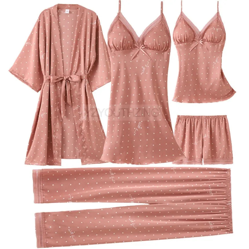 Ensemble Pyjama Femme Satin Dentelle — Robe de Chambre Kimono + Pantalon, Été