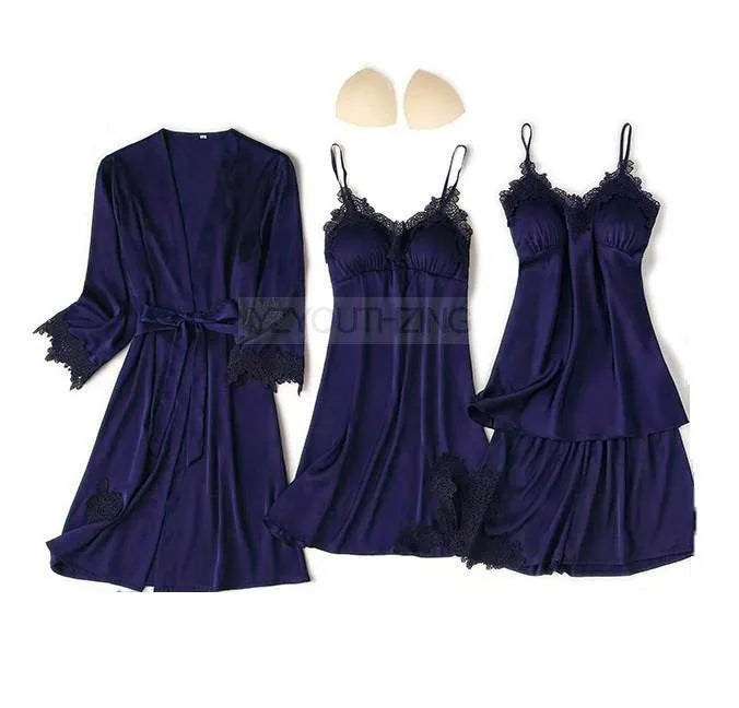 Ensemble Pyjama Femme Satin Dentelle — Robe de Chambre Kimono + Pantalon, Été