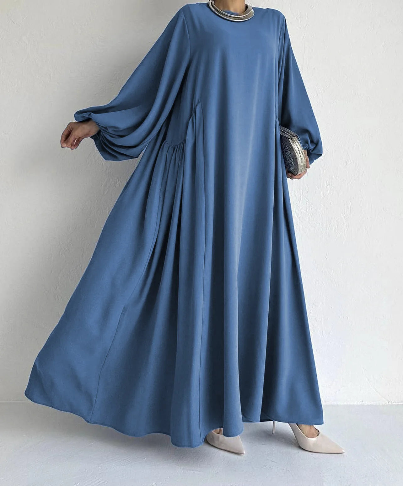 Abaya Femme Musulmane Casual Couleur Unie Polyester Simple — Vêtement Islamique