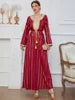 Robe Longue Vintage Coton Broderie Imprimé Doré Laçage — Islamique S-3XL
