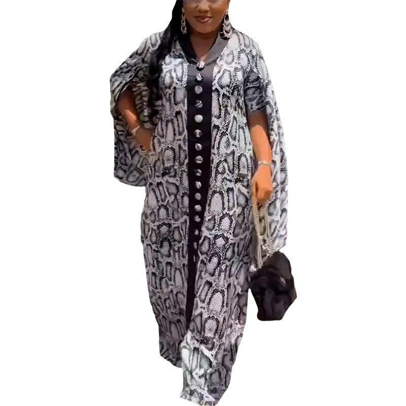 Robe Africaine Grande Taille Manches Bouffantes Imprimée Maxi — Casual Vacances