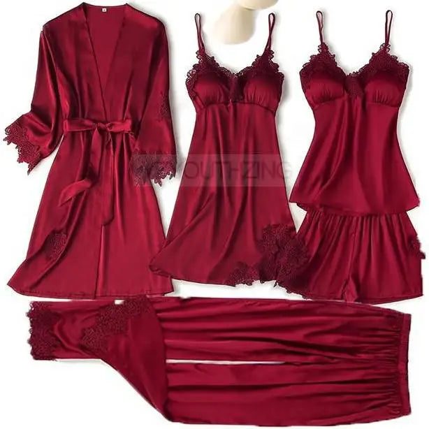 Ensemble Pyjama Femme Satin Dentelle — Robe de Chambre Kimono + Pantalon, Été