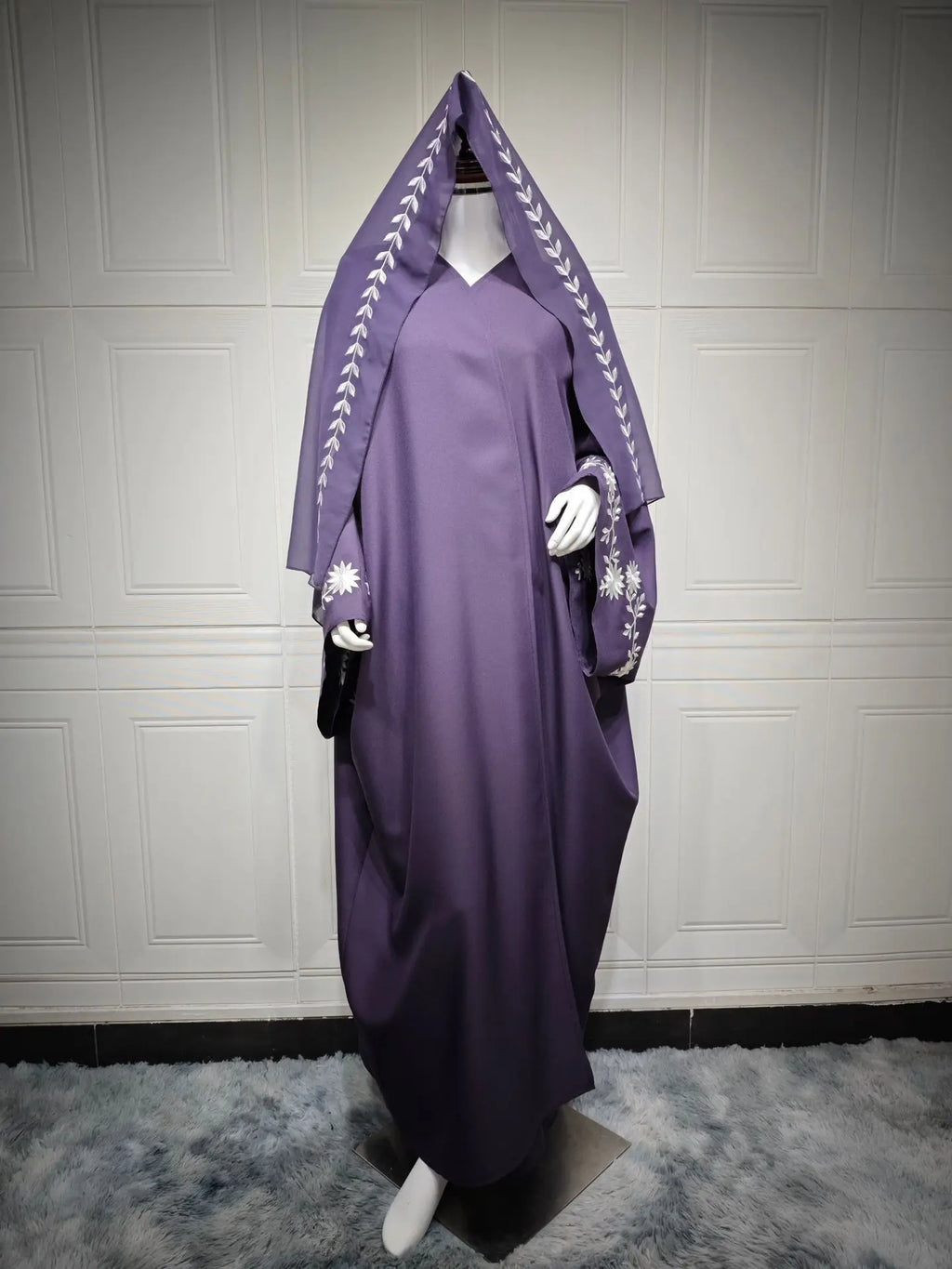 Abaya Robe Longue Femme Musulmane UNI — Broderie Luxe Dubai avec Hijab