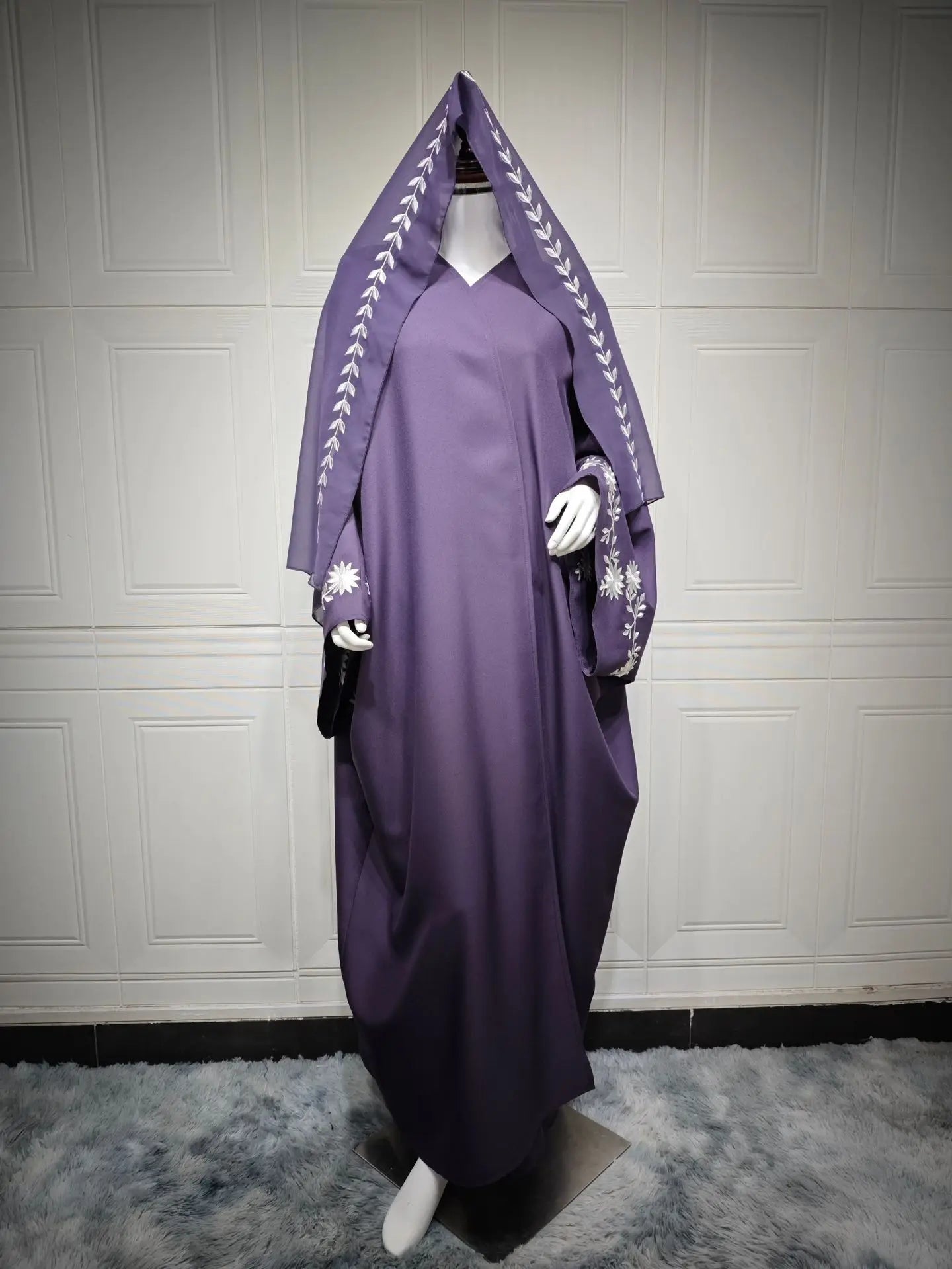Abaya Robe Longue Femme Musulmane UNI — Broderie Luxe Dubai avec Hijab