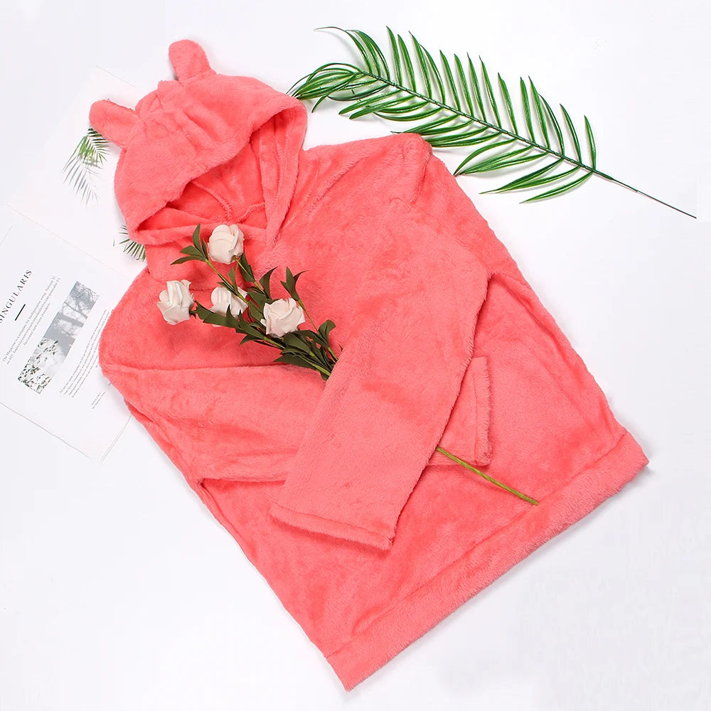 Pyjama Femme Polaire Chaud Hiver — Imprimé Chat, À Capuche, Grande Taille S-5XL