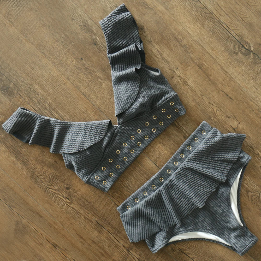Bikini Taille Haute Push Up Volanté 2025 — Maillot de Bain Femme Plage Été