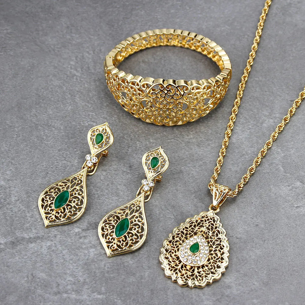 Sunspicems Parure Bijoux Mariage Algérien — Boucles, Collier, Bracelet Doré, Style Arabe