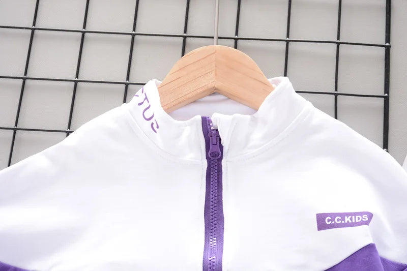Ensemble Enfant Veste + Pantalon — Coton Uni, Printemps Automne, Garçon Fille 2 Pièces