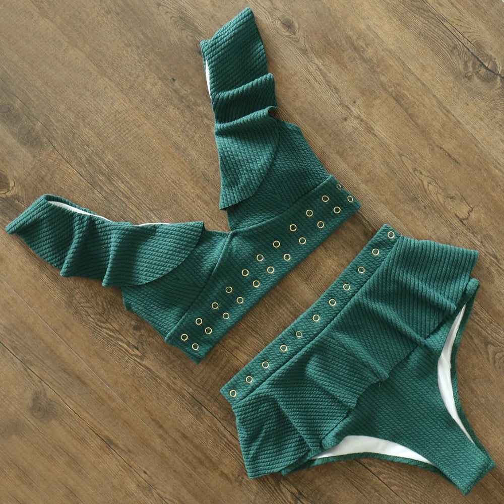 Bikini Taille Haute Push Up Volanté 2025 — Maillot de Bain Femme Plage Été
