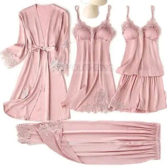 Ensemble Pyjama Femme Satin Dentelle — Robe de Chambre Kimono + Pantalon, Été