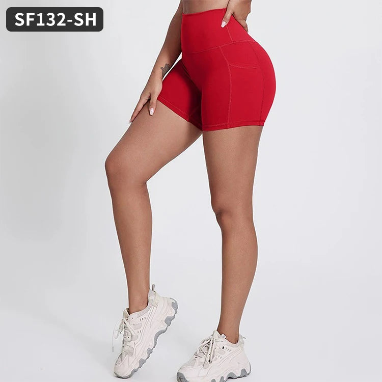 Short Cycliste Yoga Femme Taille Haute — Gainant Élastique Sport