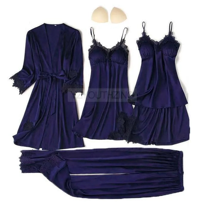 Ensemble Pyjama Femme Satin Dentelle — Robe de Chambre Kimono + Pantalon, Été