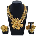 Parure Bijoux Fleur Plaqué Or 18K Femme — Collier, Boucles, Bracelet, Mariage