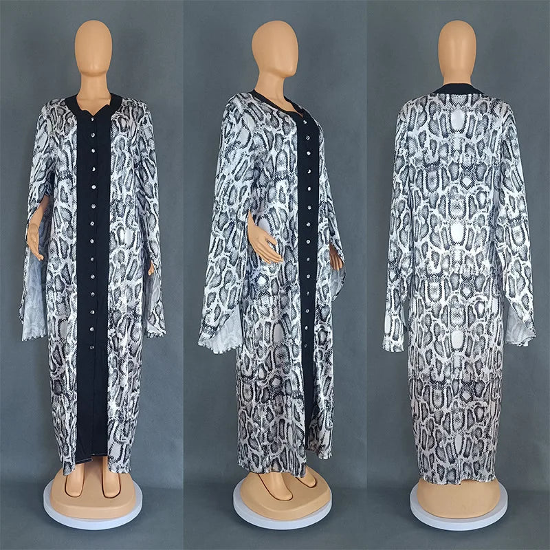 Robe Africaine Grande Taille Manches Bouffantes Imprimée Maxi — Casual Vacances