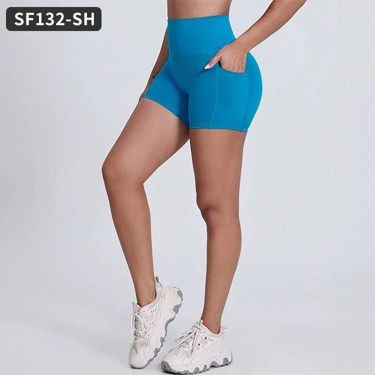 Short Cycliste Yoga Femme Taille Haute — Gainant Élastique Sport