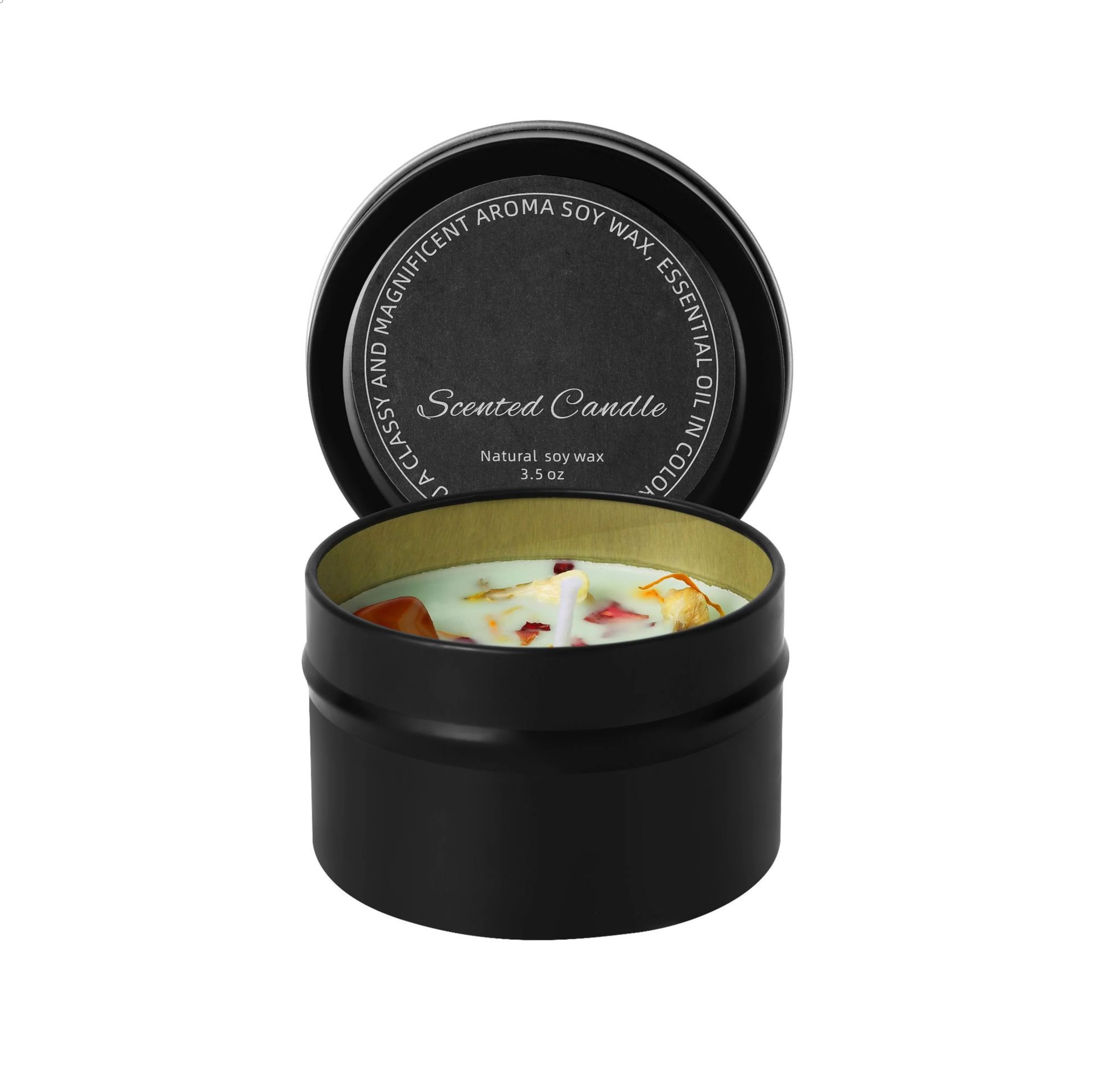 Bougie Parfumée Luxe Cire de Soja | Boîte Noire & Pierre de Cristal | Coffret Cadeau