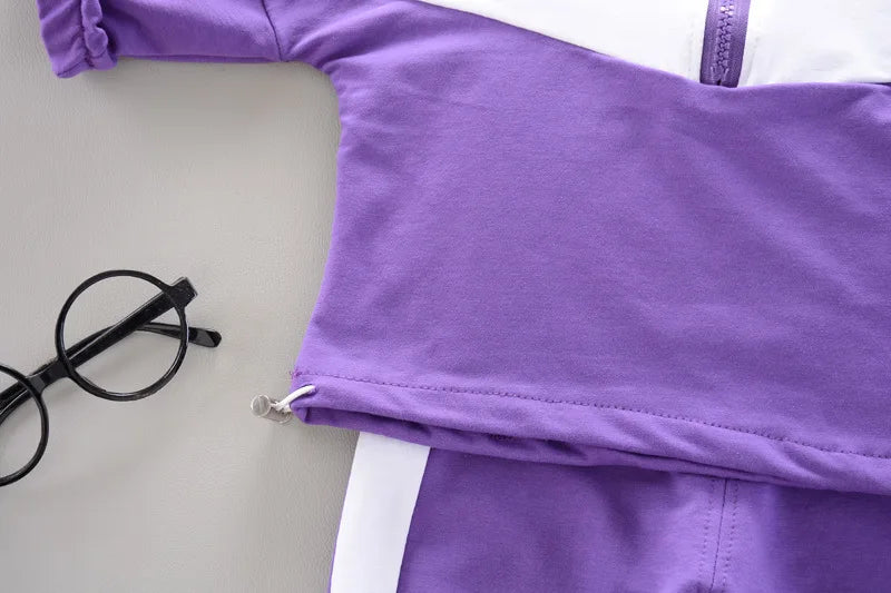 Ensemble Enfant Veste + Pantalon — Coton Uni, Printemps Automne, Garçon Fille 2 Pièces