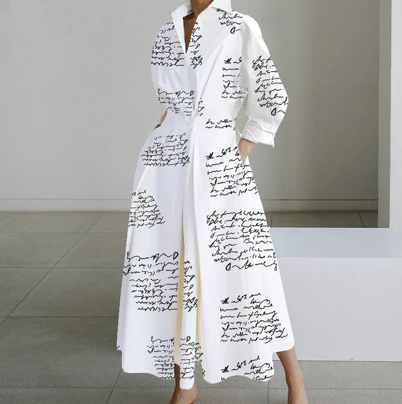 Robe Longue Femme Manches Longues Imprimé Pois Élégante — Col V Casual
