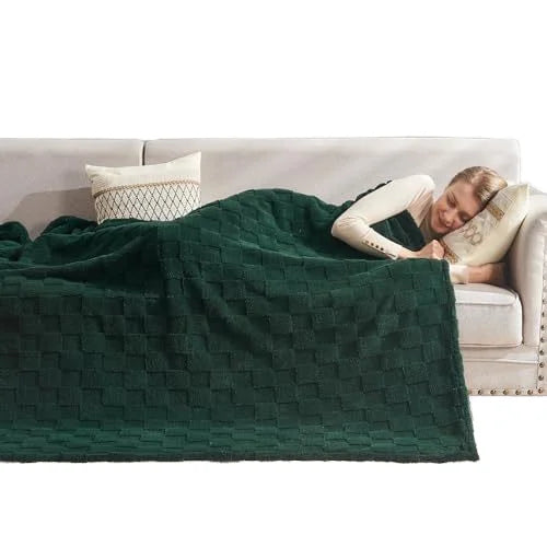 Plaid Jacquard Carreaux Gris — Couverture Douce Hiver Lit & Canapé