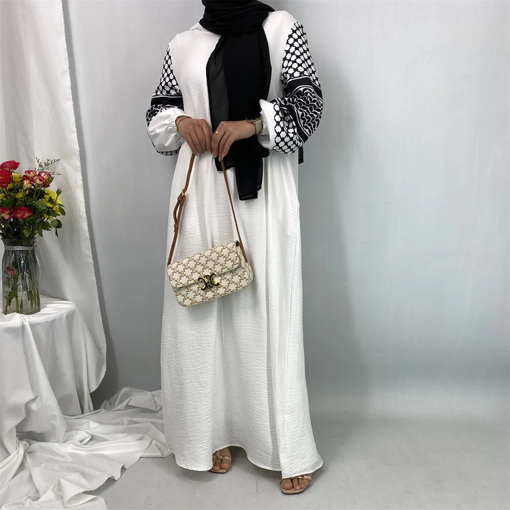 عباية نسائية مسلمة من البوليستر الناعم – مطبوع عليها الكوفية الفلسطينية لرمضان