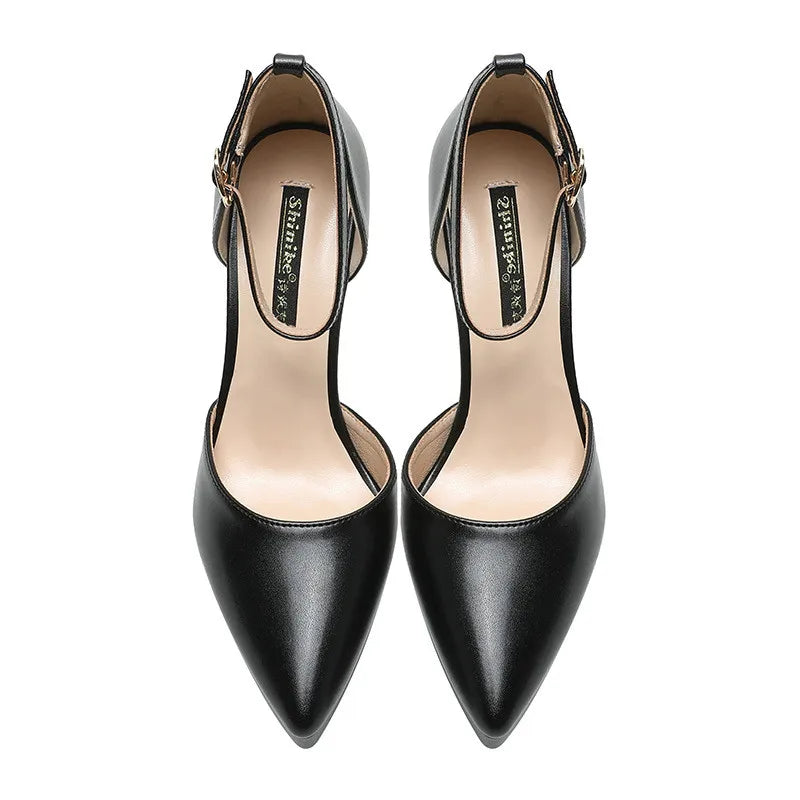 Sandales Femme Bride Cheville Bout Pointu 10cm — Plateforme, Cuir Mat, Petite Taille 32-33