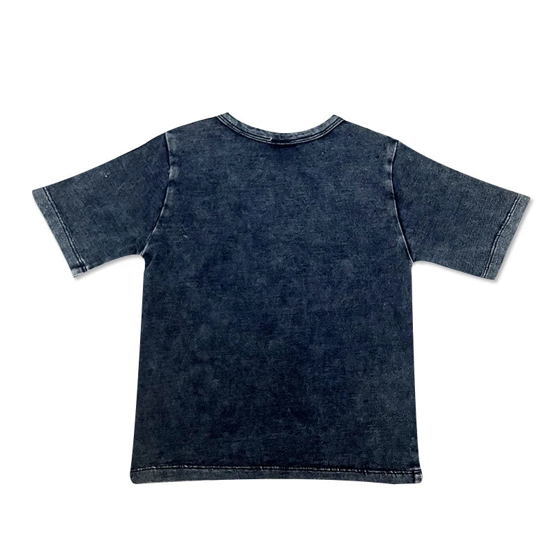 Ensemble 2 pièces bébé garçon – T-shirt manches courtes effet denim & short coton élastique, tenue été 1-3 ans