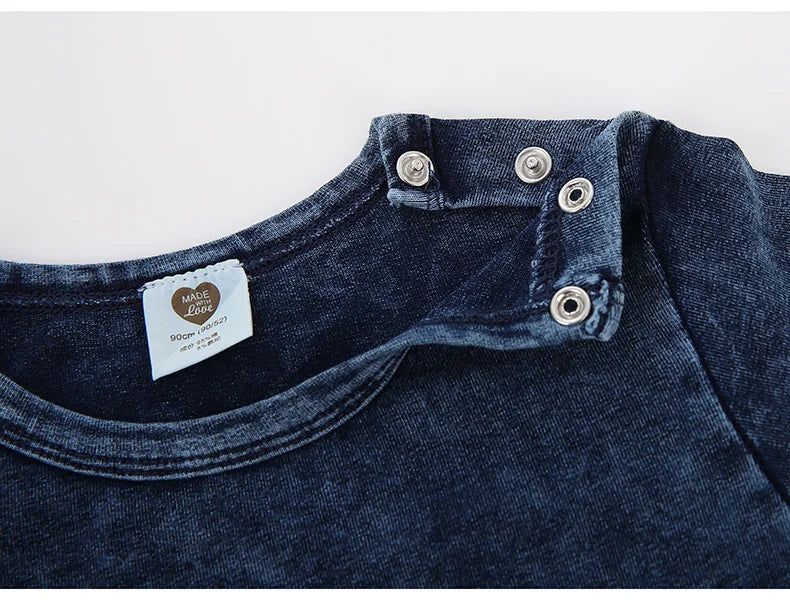 Ensemble 2 pièces bébé garçon – T-shirt manches courtes effet denim & short coton élastique, tenue été 1-3 ans