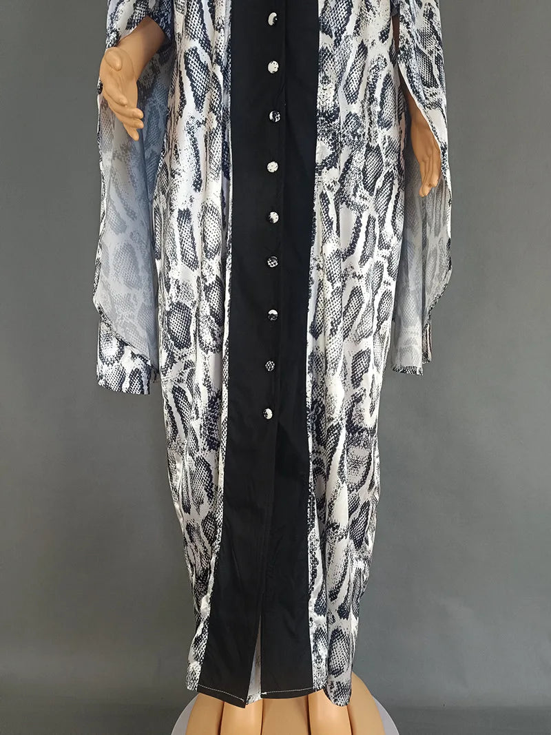 Robe Africaine Grande Taille Manches Bouffantes Imprimée Maxi — Casual Vacances