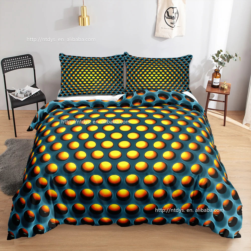 Parure de Lit 3D Géométrique Nid d'Abeille — Bleu Néon Luxe 3 Pièces