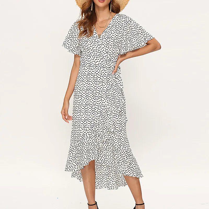 Robe Longue Boho Fleurie Mousseline — Col V, Volantée, Plage & Soirée Été