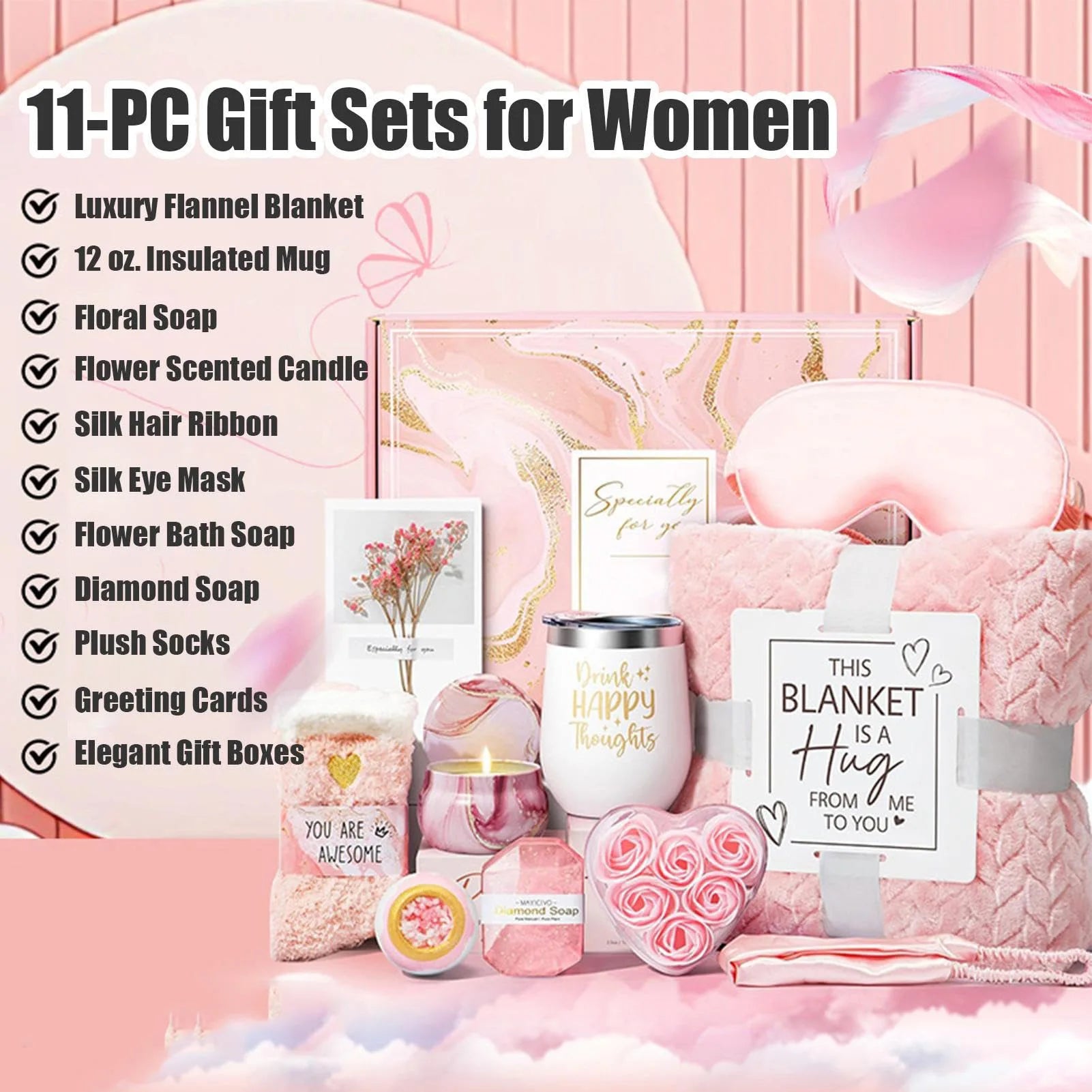 Coffret Cadeau Masque Yeux, Bougie & Bain | Saint-Valentin & Meilleure Amie