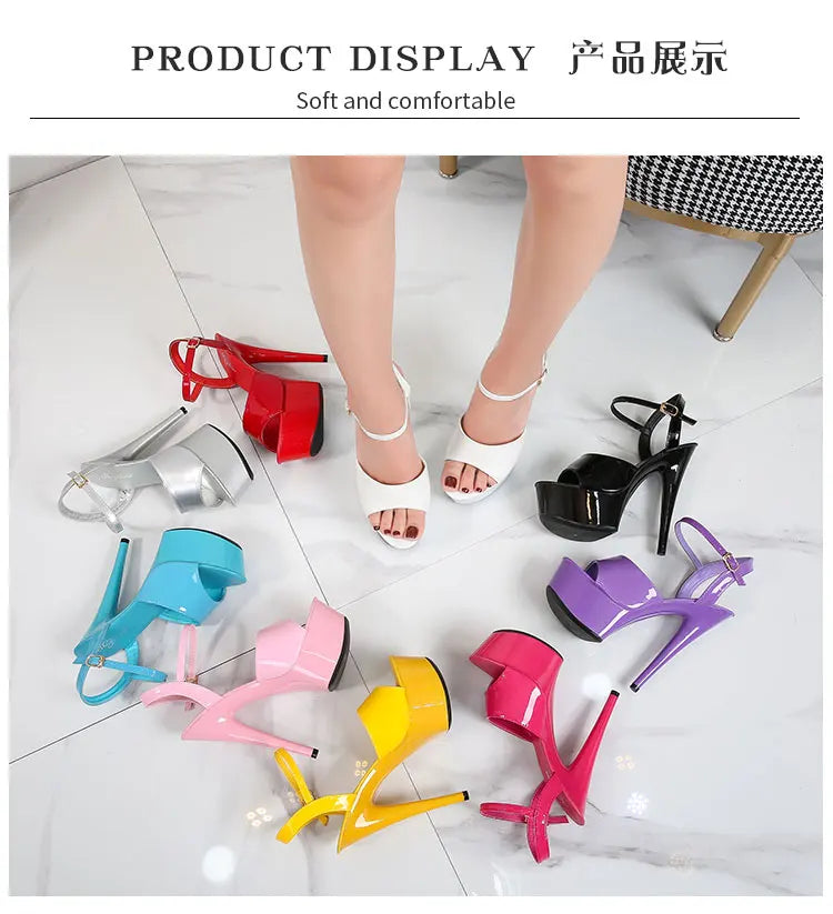 Sandales Femme Talon Fin Colorful — Plateforme, Bout Poisson, Sexy Talon Rouge