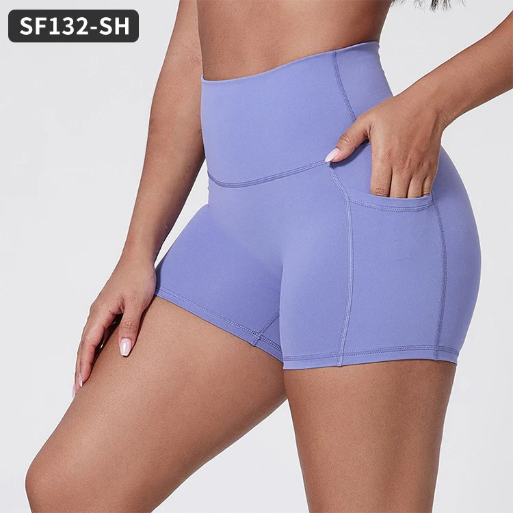 Short Cycliste Yoga Femme Taille Haute — Gainant Élastique Sport
