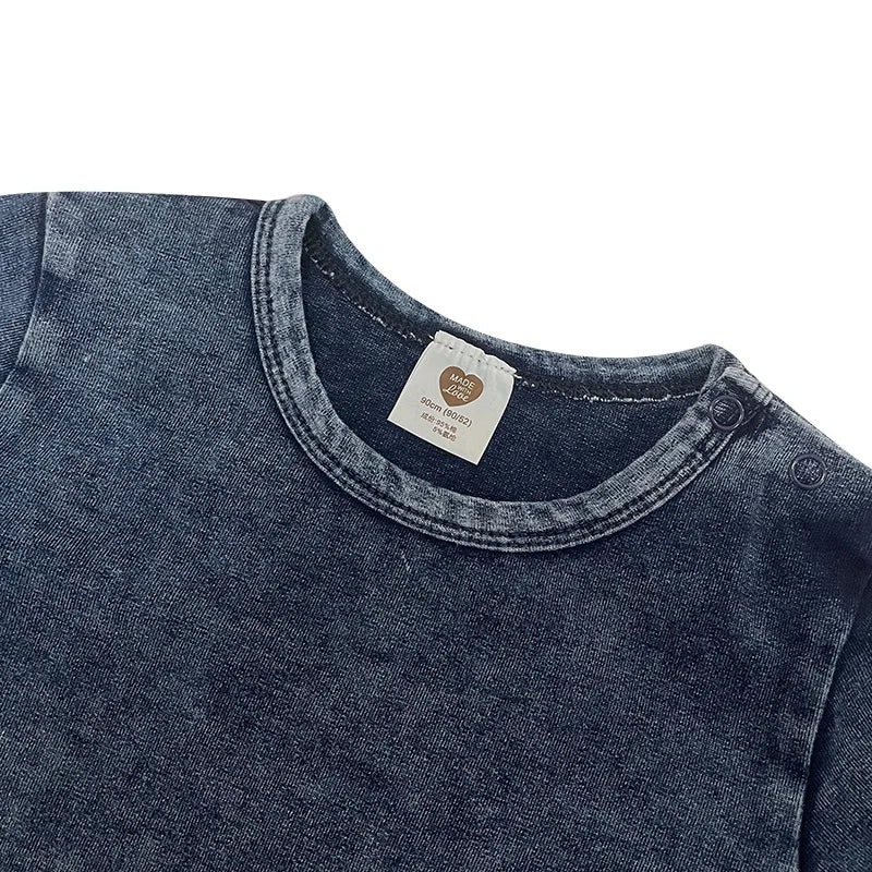 Ensemble 2 pièces bébé garçon – T-shirt manches courtes effet denim & short coton élastique, tenue été 1-3 ans