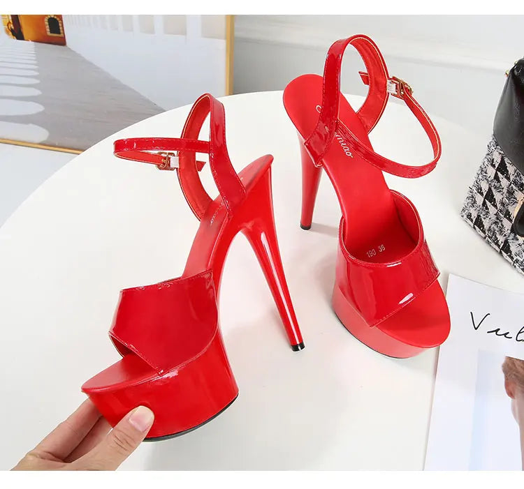 Sandales Femme Talon Fin Colorful — Plateforme, Bout Poisson, Sexy Talon Rouge