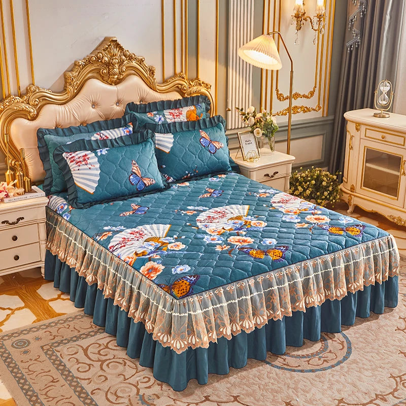 Cache-Sommier Velours Luxe Brodé — Style Américain Floral Hôtel