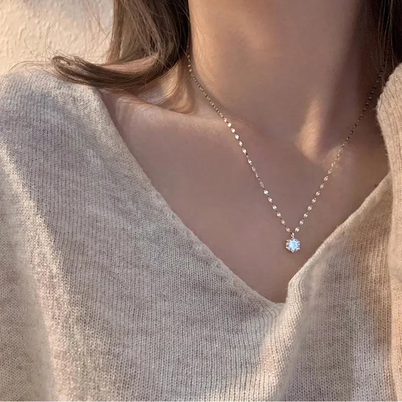 ANENJERY Collier Clavicule Femme Zircon Solitaire Argent — 6 Griffes, Mariage & Soirée