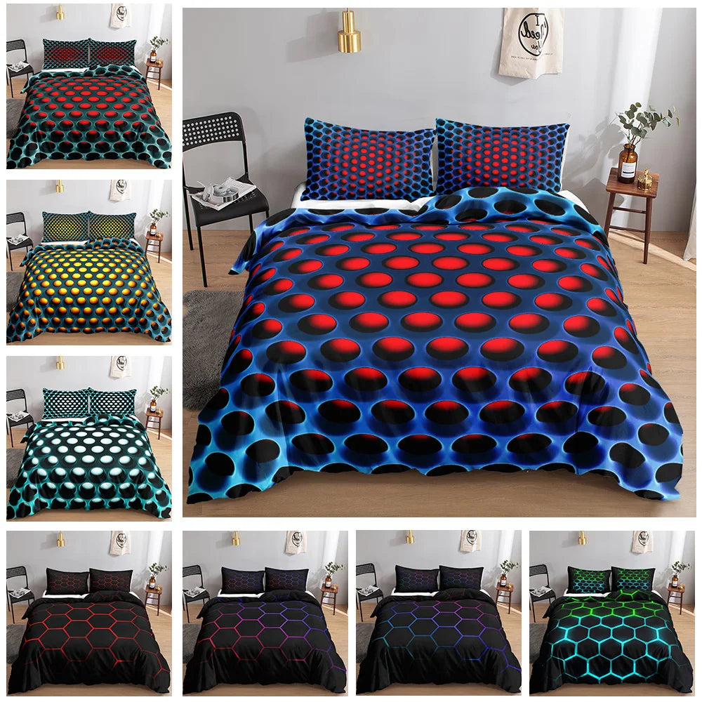 Parure de Lit 3D Géométrique Nid d'Abeille — Bleu Néon Luxe 3 Pièces