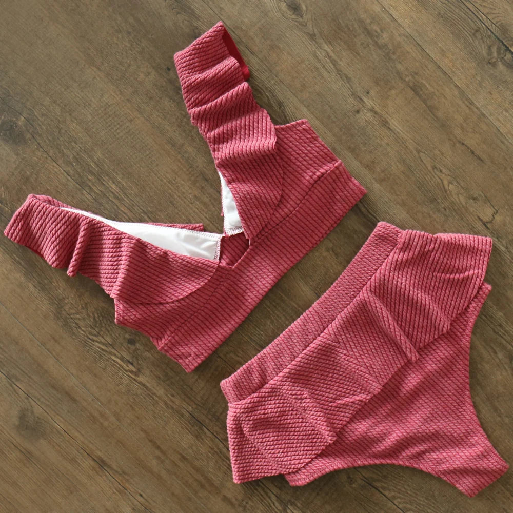 Bikini Taille Haute Push Up Volanté 2025 — Maillot de Bain Femme Plage Été