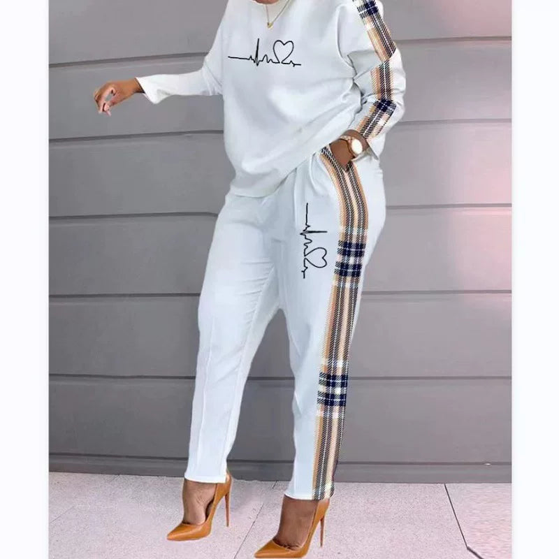 Ensemble Casual Femme Imprimé Manches Longues Grande Taille — Tenue Décontractée