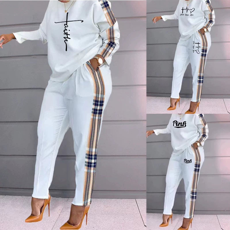 Ensemble Casual Femme Imprimé Manches Longues Grande Taille — Tenue Décontractée